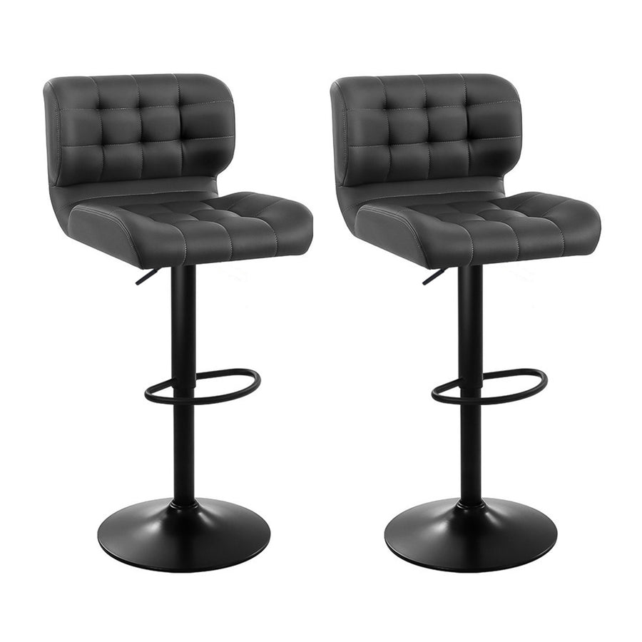 Set of 2 Kitchen Bar Stools Gas Lift Plush PU Leather - Black and Grey Homecoze