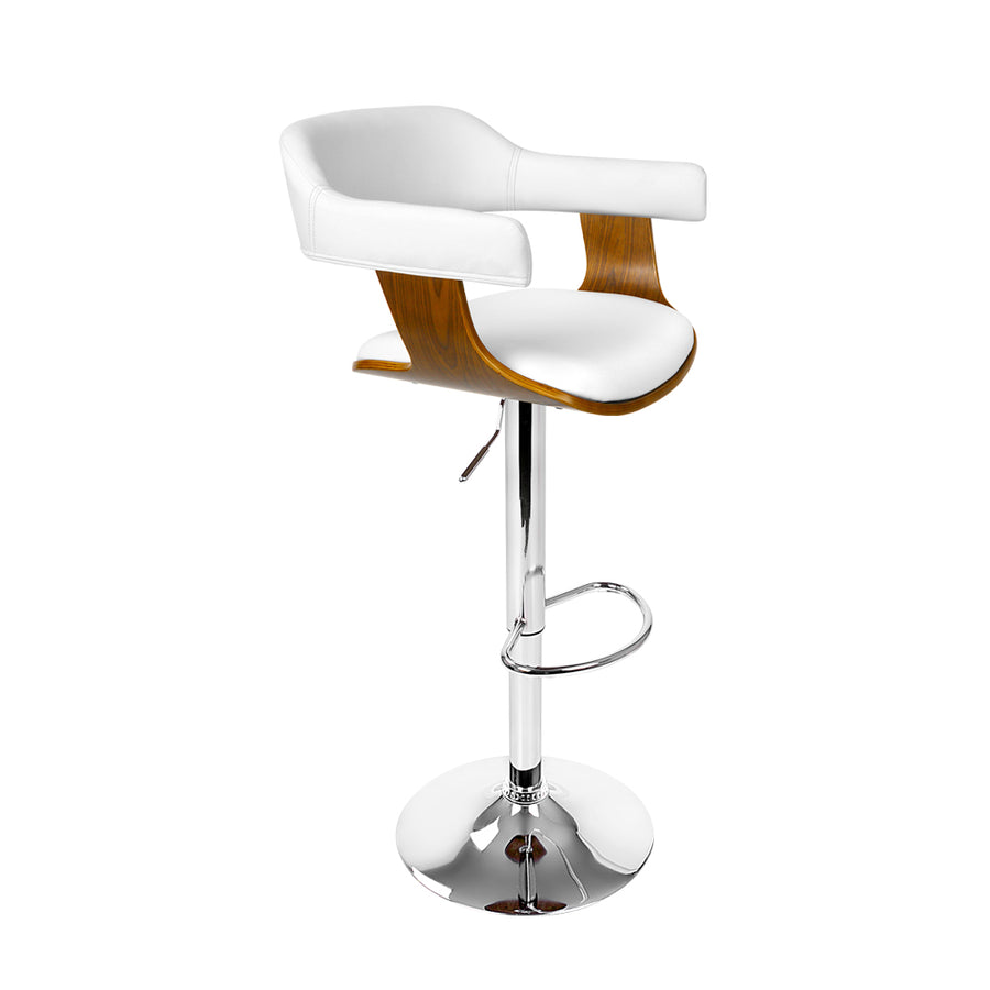 Modern Wood & PU Leather Padded Bar Stool - White and Wood Homecoze