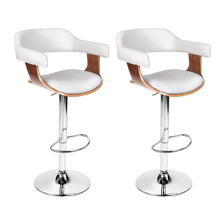 Set of 2 Modern Wood & PU Leather Padded Bar Stool - White and Wood Homecoze