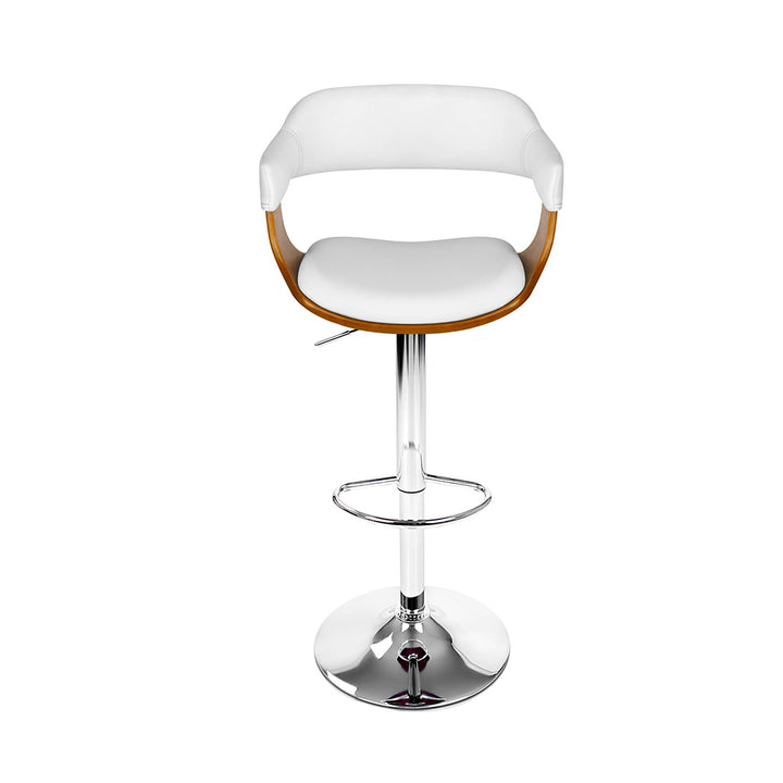 Set of 2 Modern Wood & PU Leather Padded Bar Stool - White and Wood Homecoze