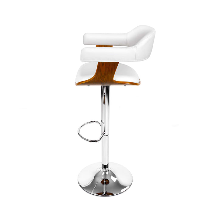 Set of 2 Modern Wood & PU Leather Padded Bar Stool - White and Wood Homecoze