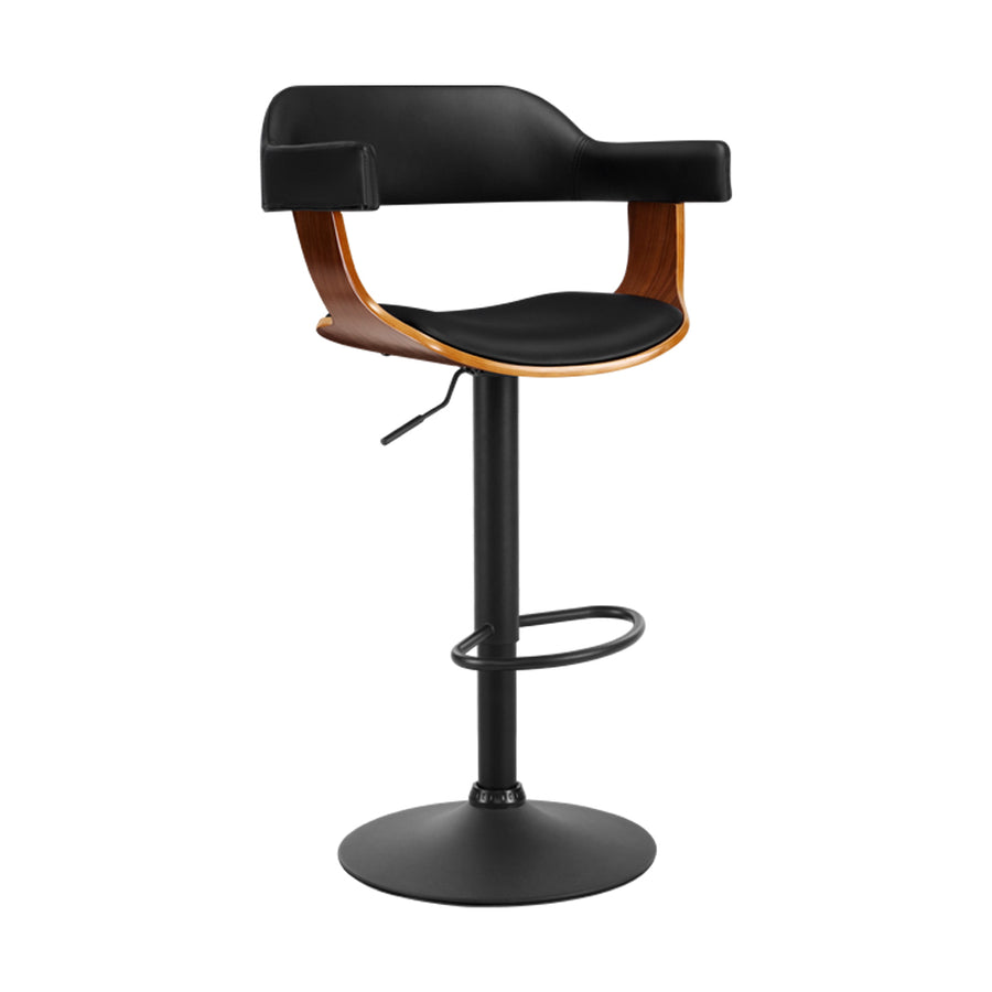 Bar Stool Curved Gas Lift PU Leather - Black and Wood Homecoze