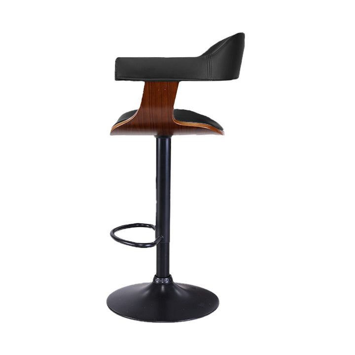 Set of 2 Bar Stools Modern PU Leather with Wooden Frame - Black Homecoze