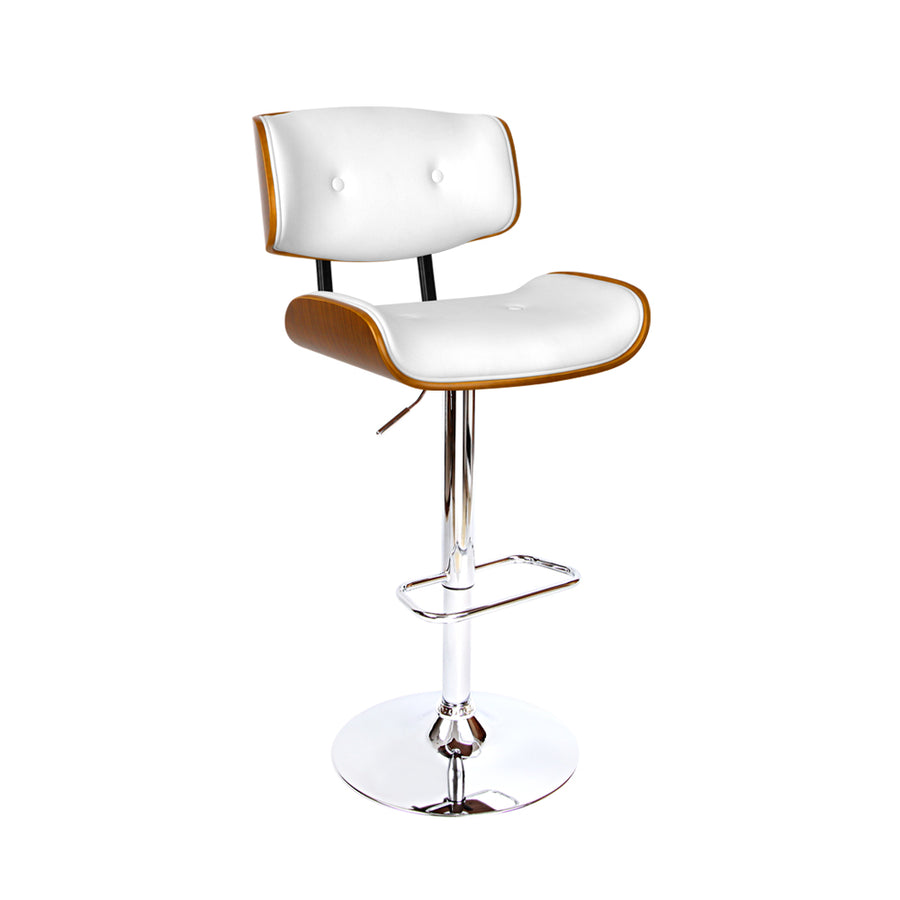 Single Wood & PU Leather Mid Back Gas Lift Bar Stool - White and Chrome Homecoze