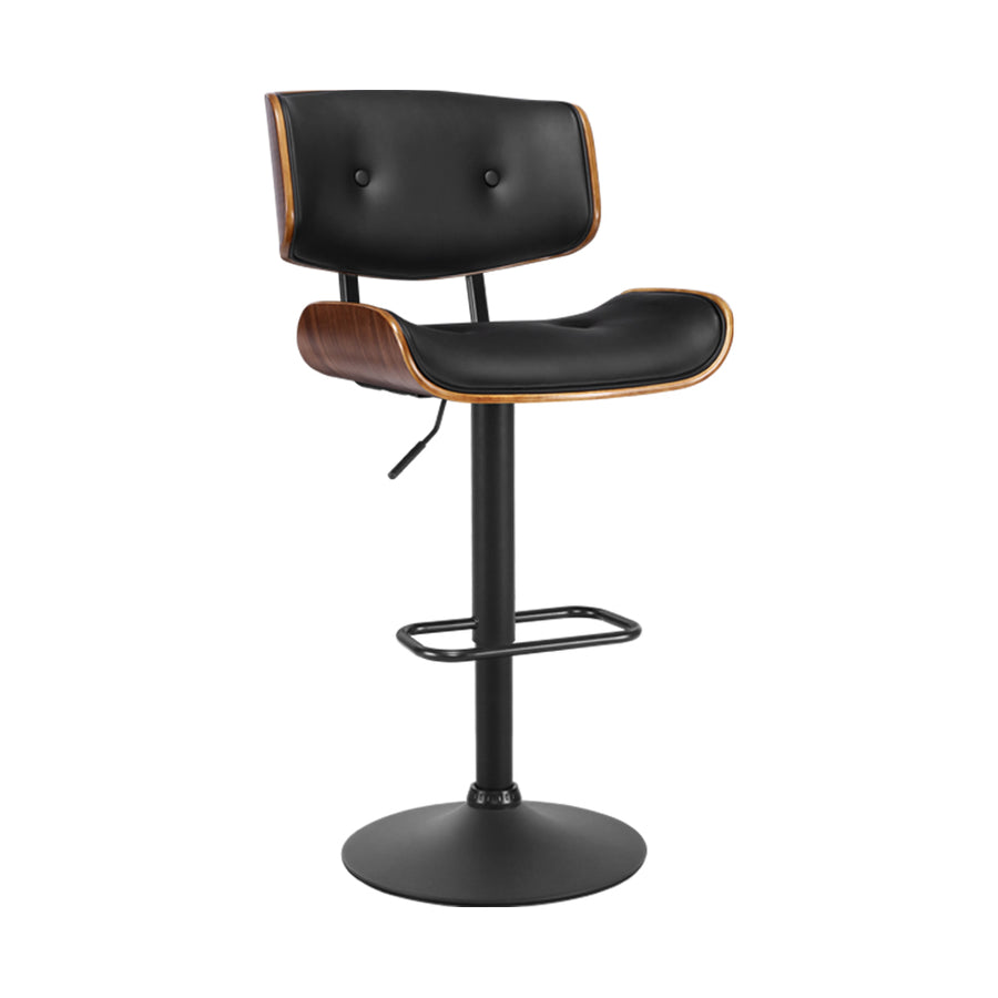 Bar Stool Gas Lift Wooden PU Leather - Black and Wood Homecoze