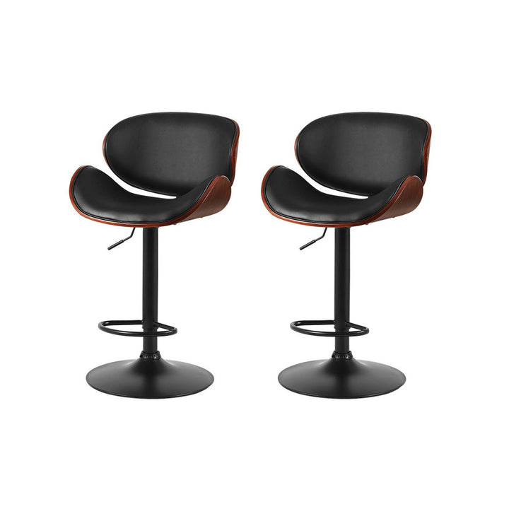 Set of 2 Modern Gas Lift Curved Frame Bar Stools PU Leather - Black Homecoze