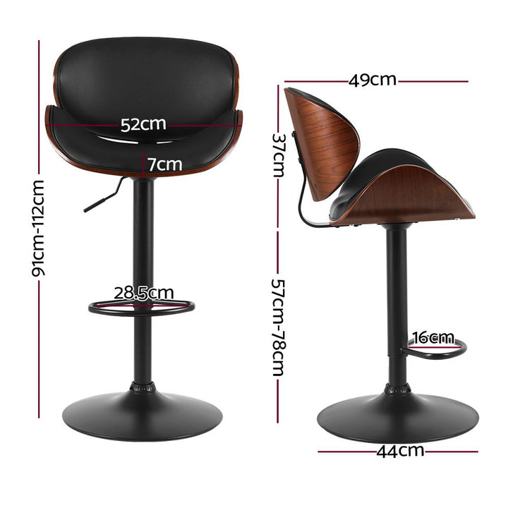 Set of 2 Modern Gas Lift Curved Frame Bar Stools PU Leather - Black Homecoze