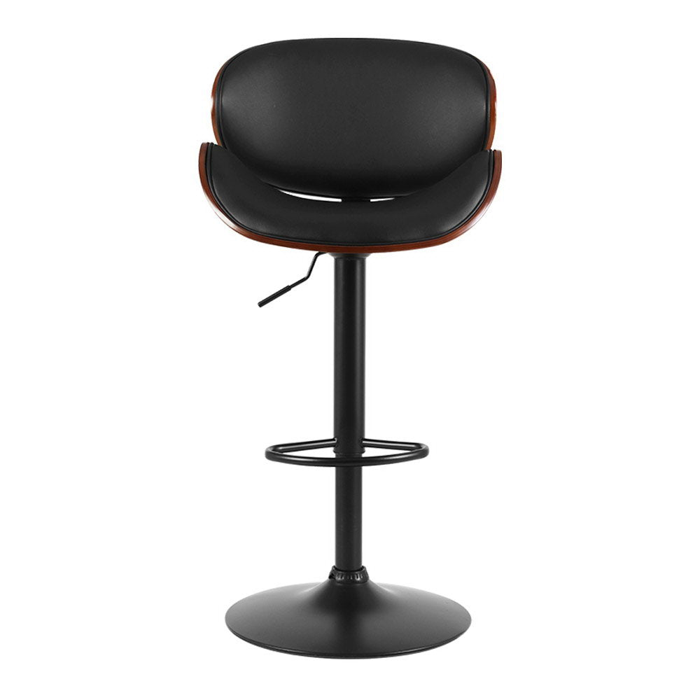 Set of 2 Modern Gas Lift Curved Frame Bar Stools PU Leather - Black Homecoze