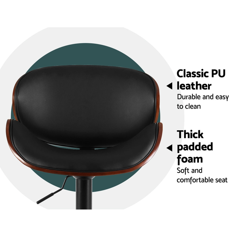 Set of 2 Modern Gas Lift Curved Frame Bar Stools PU Leather - Black Homecoze