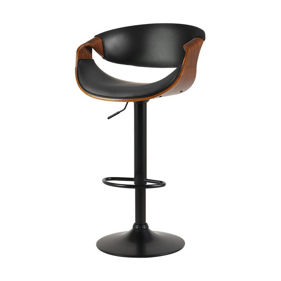 Curved Wood & PU Leather Bar Swivel Gas Lift Bar Stool - Black Homecoze