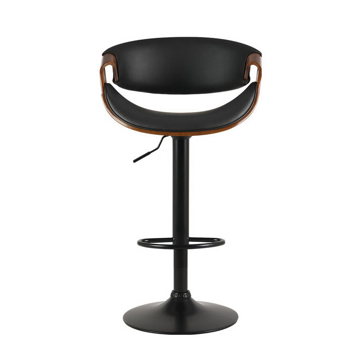 Set of 2 Bar Stools Contemporary PU Leather Curved Wood Frame - Black Homecoze