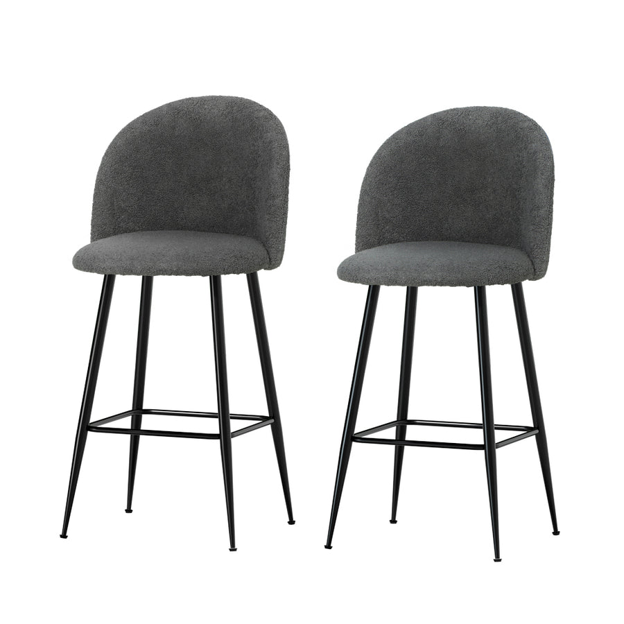 Set of 2 Fluffy Sherpa Boucle Fabric Bar Stools 66cm - Charcoal Homecoze