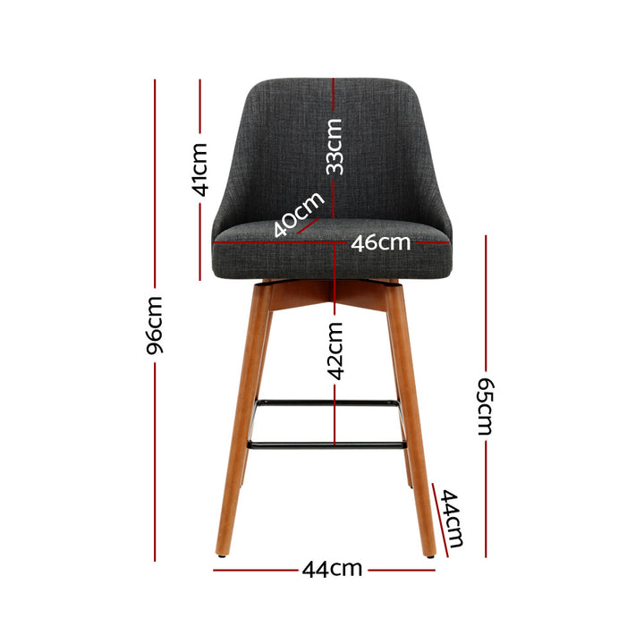 Set of 2 Wooden Fabric Bar Stools Square Footrest - Charcoal Homecoze