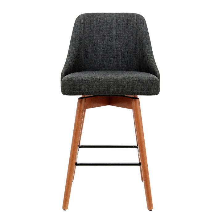 Set of 2 Wooden Fabric Bar Stools Square Footrest - Charcoal Homecoze