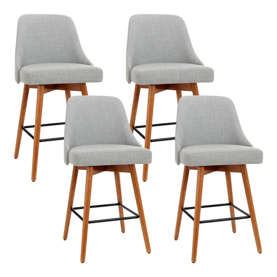 Set of 4 Wooden Fabric Bar Stools with Square Footrest - Light Grey Homecoze