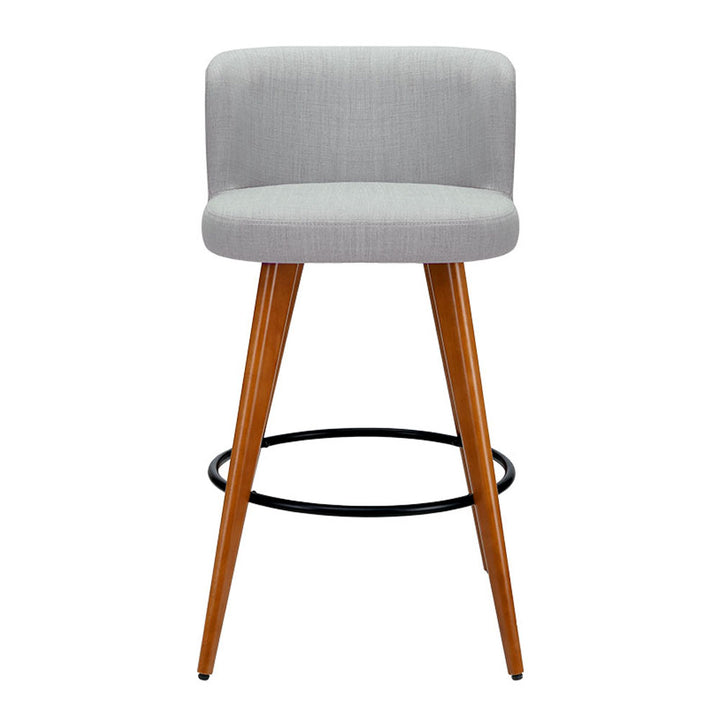 Set of 2 Wooden Fabric Bar Stools Circular Footrest - Light Grey Homecoze