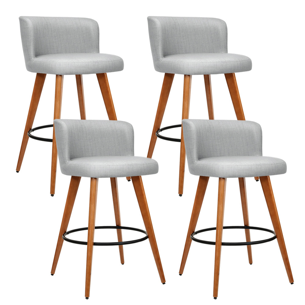 Set of 4 Wood & Fabric Bar Stools with Circular Footrest - Light Grey Homecoze