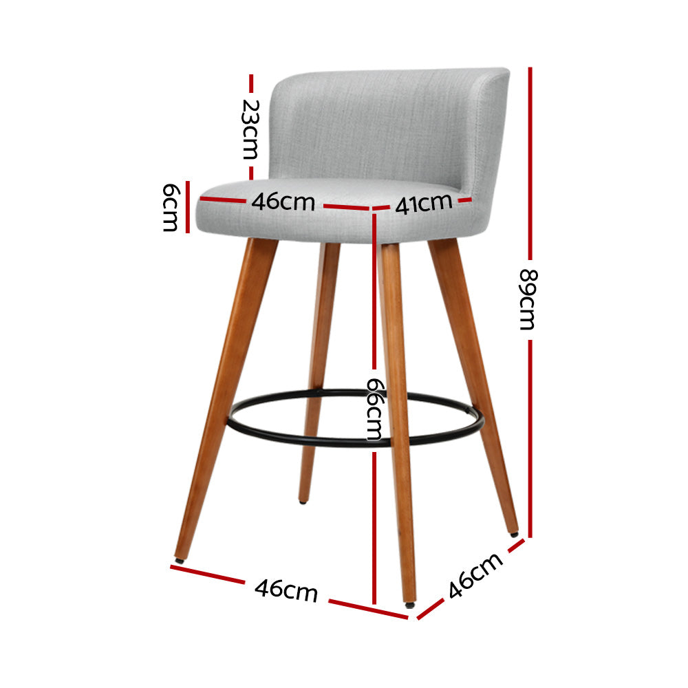 Set of 4 Wood & Fabric Bar Stools with Circular Footrest - Light Grey Homecoze