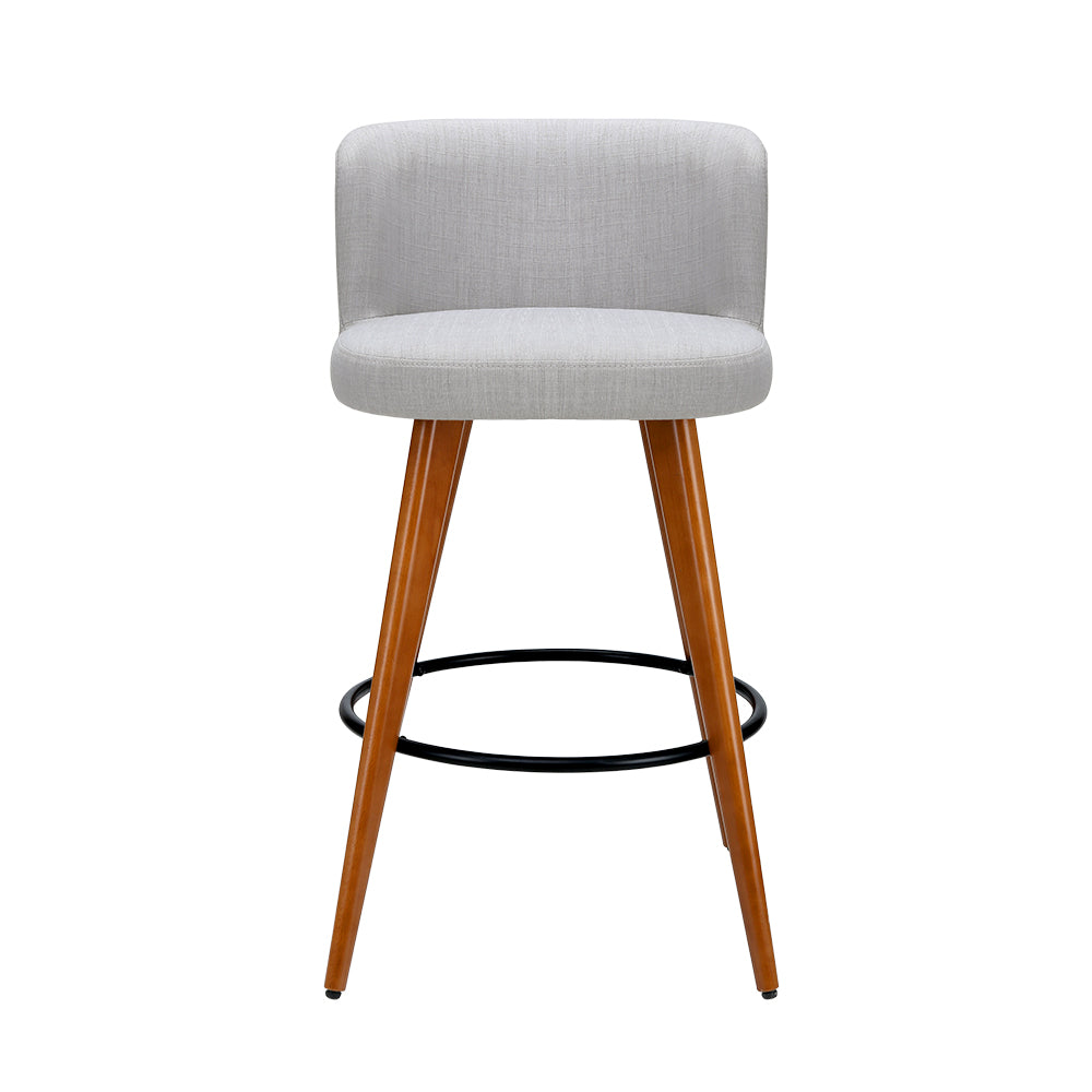 Set of 4 Wood & Fabric Bar Stools with Circular Footrest - Light Grey Homecoze