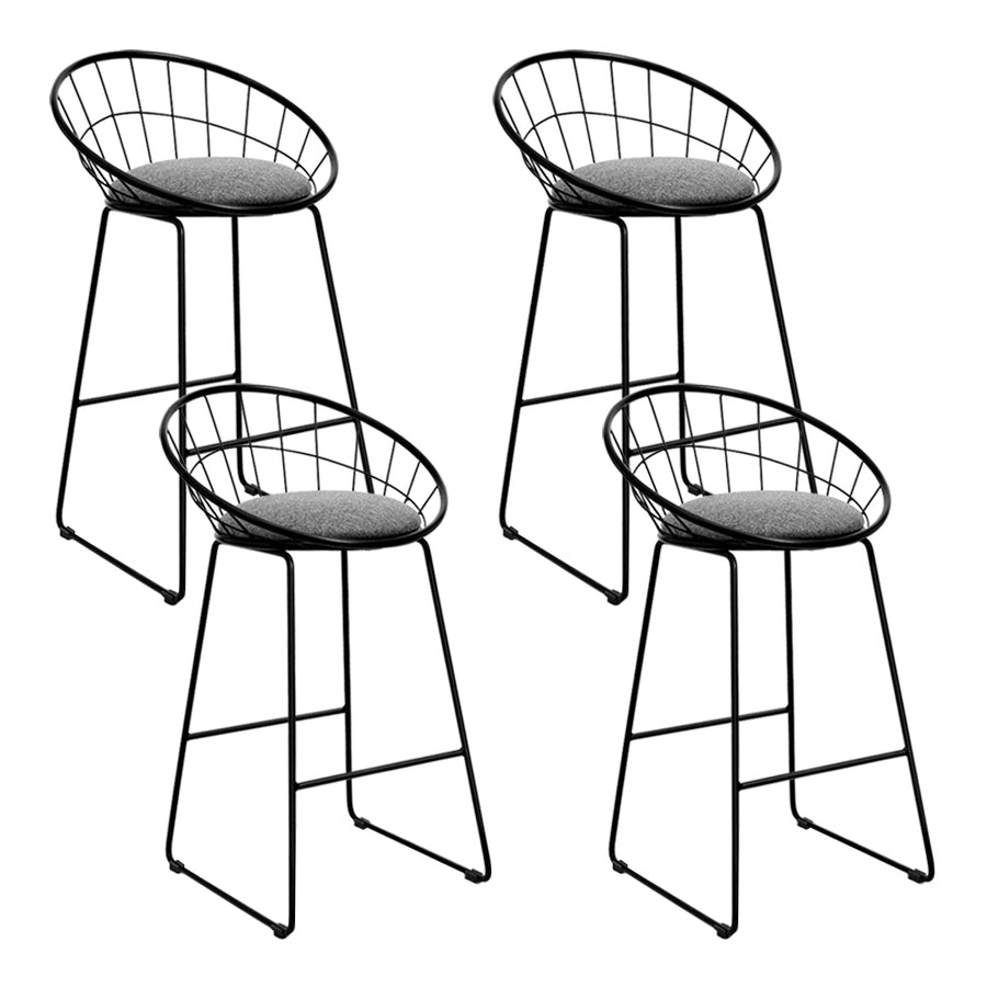 Set of 4 Bar Stools Steel Fabric - Grey and Black Homecoze