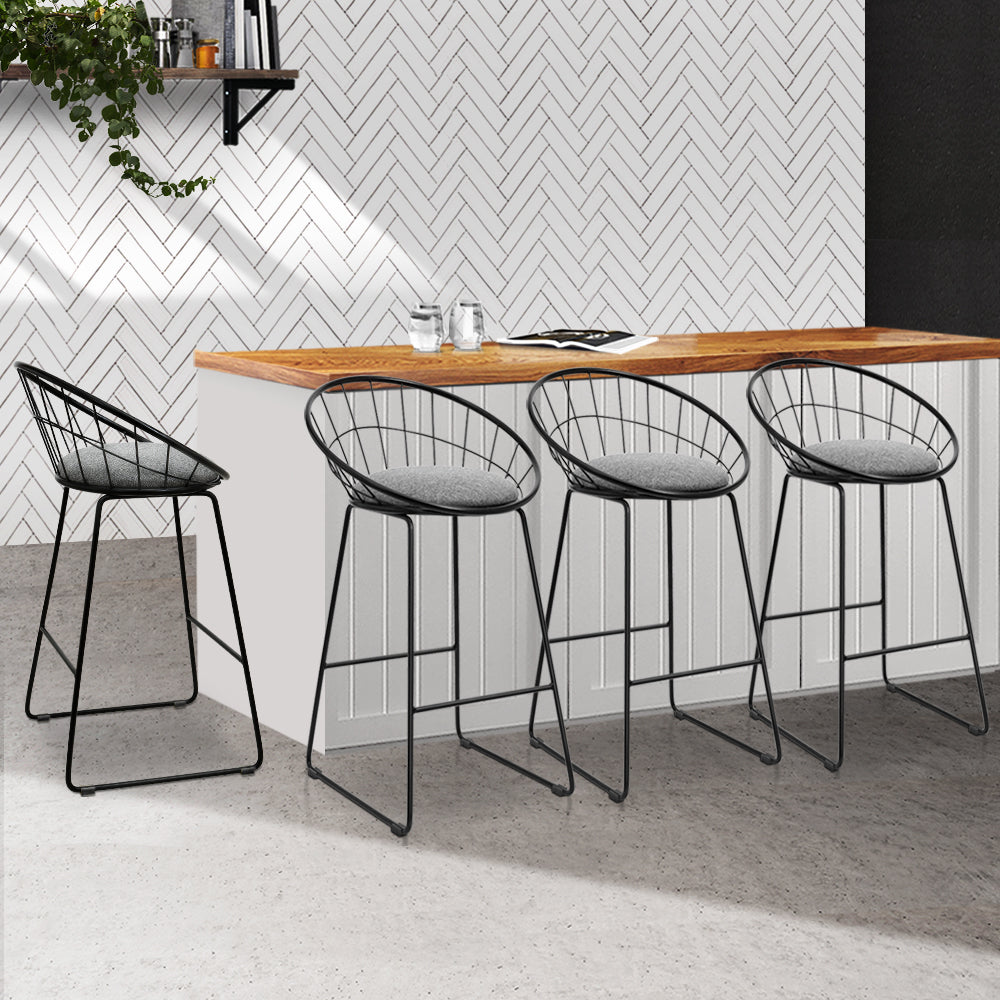 Set of 4 Bar Stools Steel Fabric - Grey and Black Homecoze