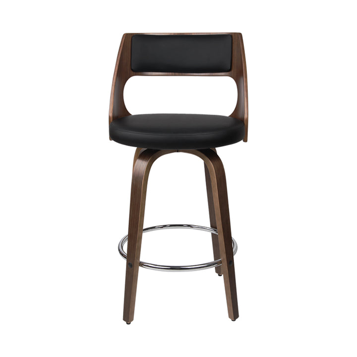 Set of 2 Wooden Bar Stools PU Leather - Black and Wood Homecoze