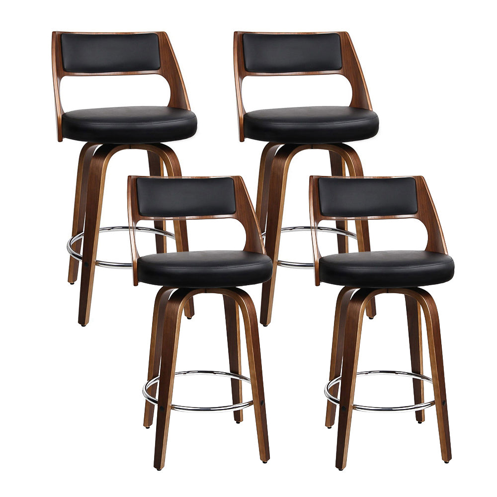 Set of 4 Wooden Bar Stools PU Leather - Black and Wood Homecoze