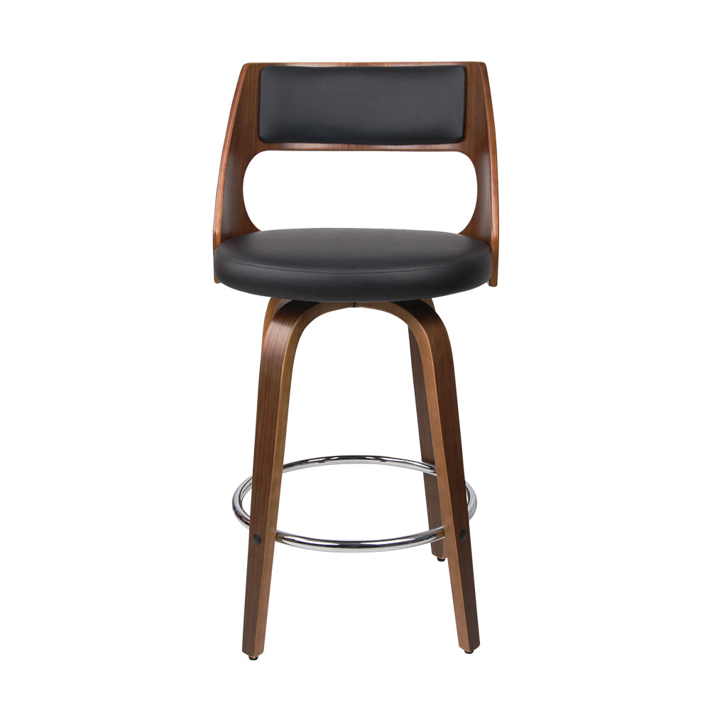 Set of 4 Wooden Bar Stools PU Leather - Black and Wood Homecoze