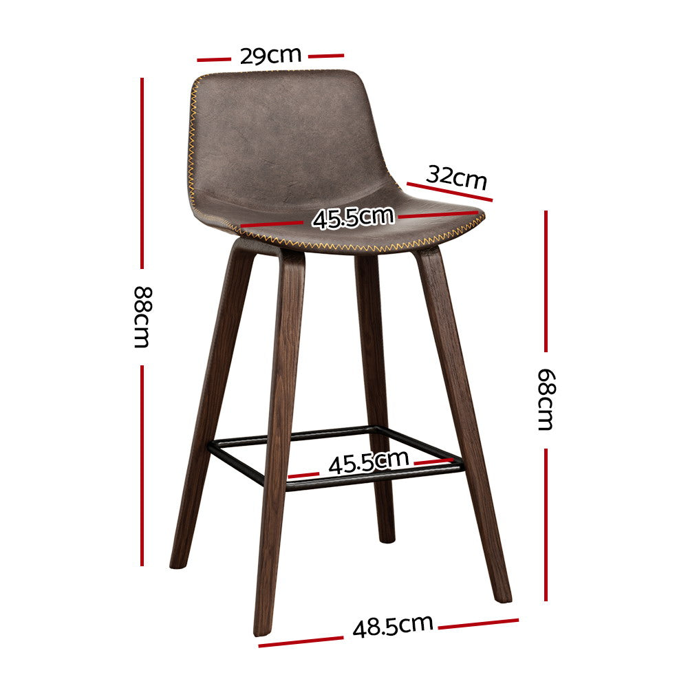 Set of 2 PU Leather Bar Stools Square Footrest - Wood and Brown Homecoze