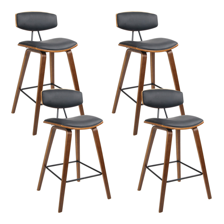 Set of 4 PU Leather with Circular Footrest Bar Stools - Black Homecoze