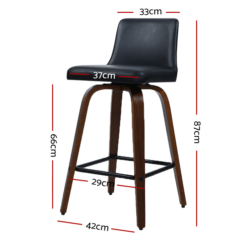 Set of 2 Wooden PU Leather Bar Stool - Black and Brown Wood Legs Homecoze