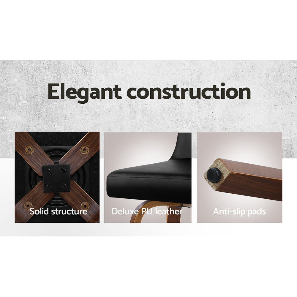 Set of 2 Wooden PU Leather Bar Stool - Black and Brown Wood Legs Homecoze