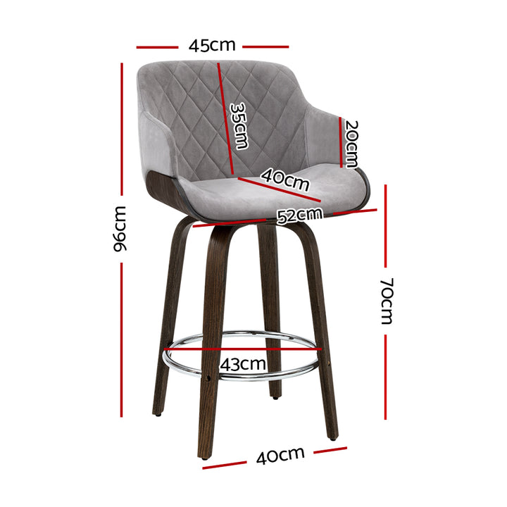 Set of 2 Puckered Velvet Kitchen Bar Stools with Contoured Backrest - Grey Homecoze