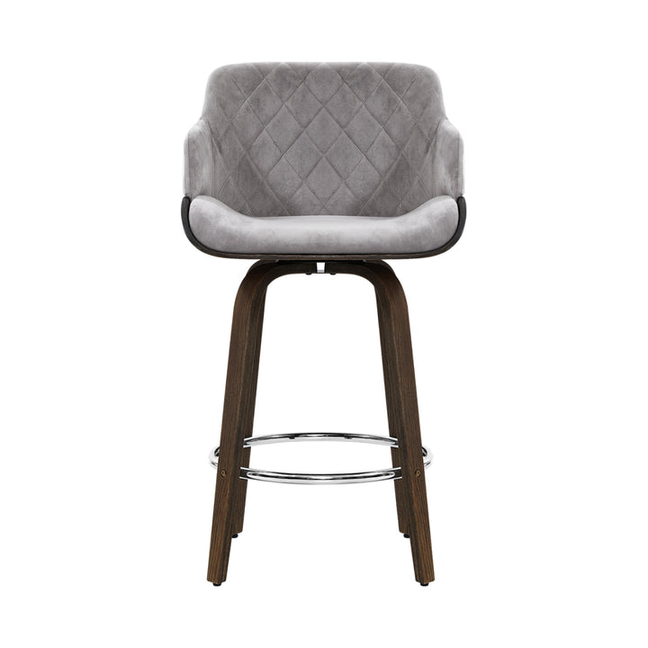 Set of 2 Puckered Velvet Kitchen Bar Stools with Contoured Backrest - Grey Homecoze