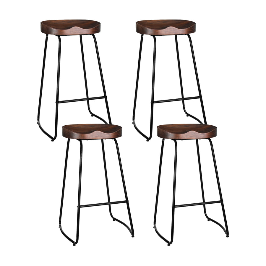 Emerson (Set of 4) Elm Wood Bar Stools 75cm - Dark Wood Homecoze