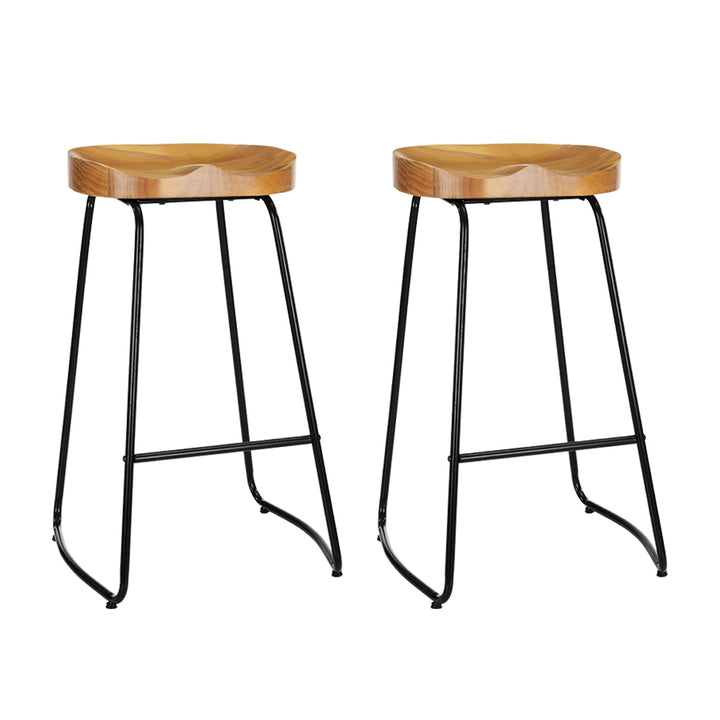 Emerson (Set of 2) Elm Wood Bar Stools 75cm - Natural Homecoze