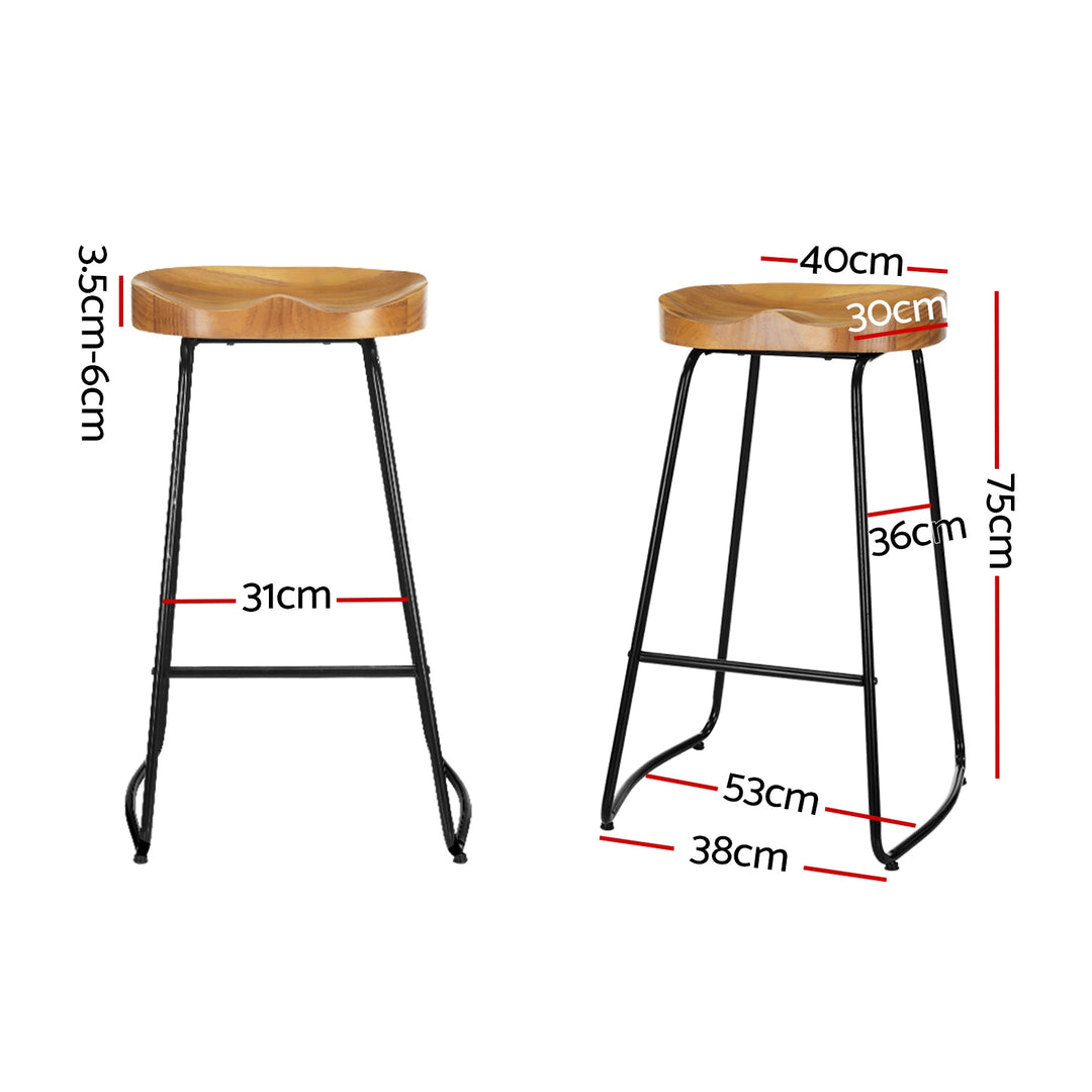 Emerson (Set of 2) Elm Wood Bar Stools 75cm - Natural Homecoze