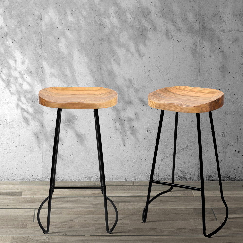 Emerson (Set of 2) Elm Wood Bar Stools 75cm - Natural Homecoze