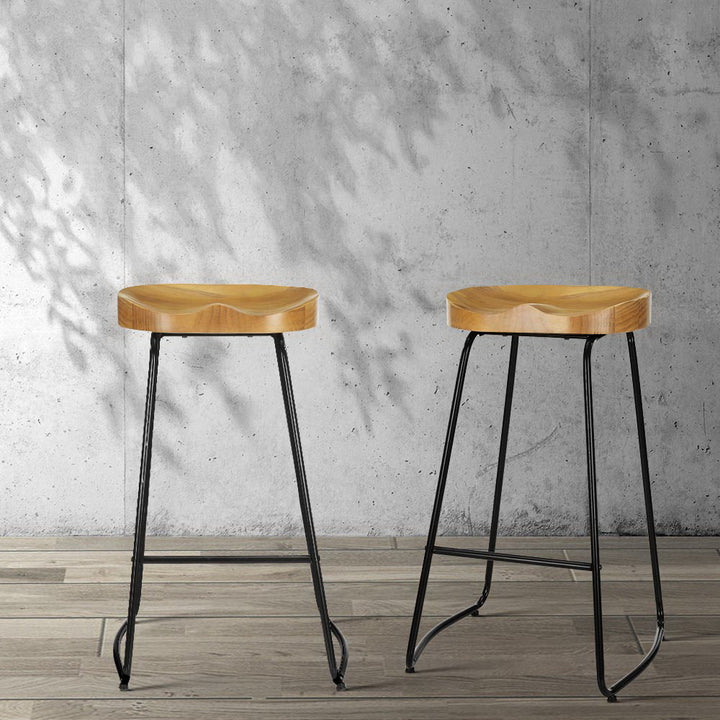 Emerson (Set of 2) Elm Wood Bar Stools 75cm - Natural Homecoze