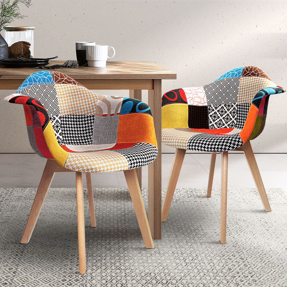 Set of 2 Fabric Dining Chairs - Multicoloured Homecoze