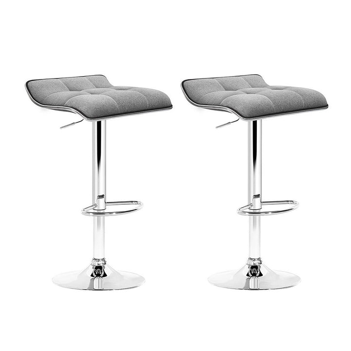 Set of 2 Linen Fabric Wave Bar Stools - Grey and Chrome Homecoze