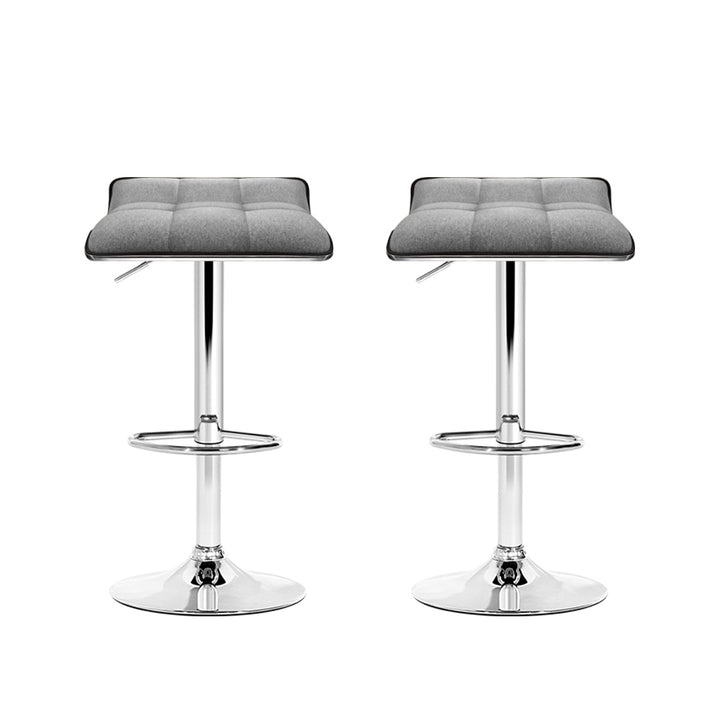 Set of 2 Linen Fabric Wave Bar Stools - Grey and Chrome Homecoze