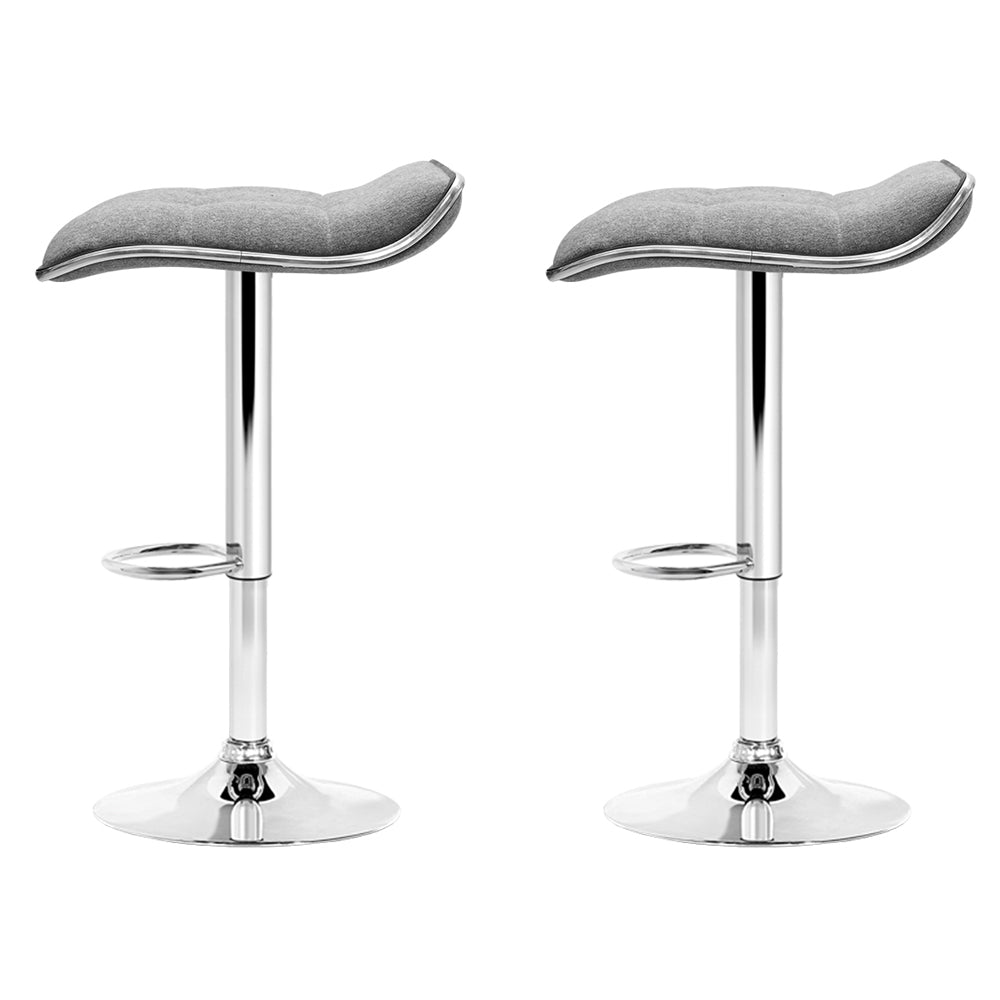 Set of 2 Linen Fabric Wave Bar Stools - Grey and Chrome Homecoze