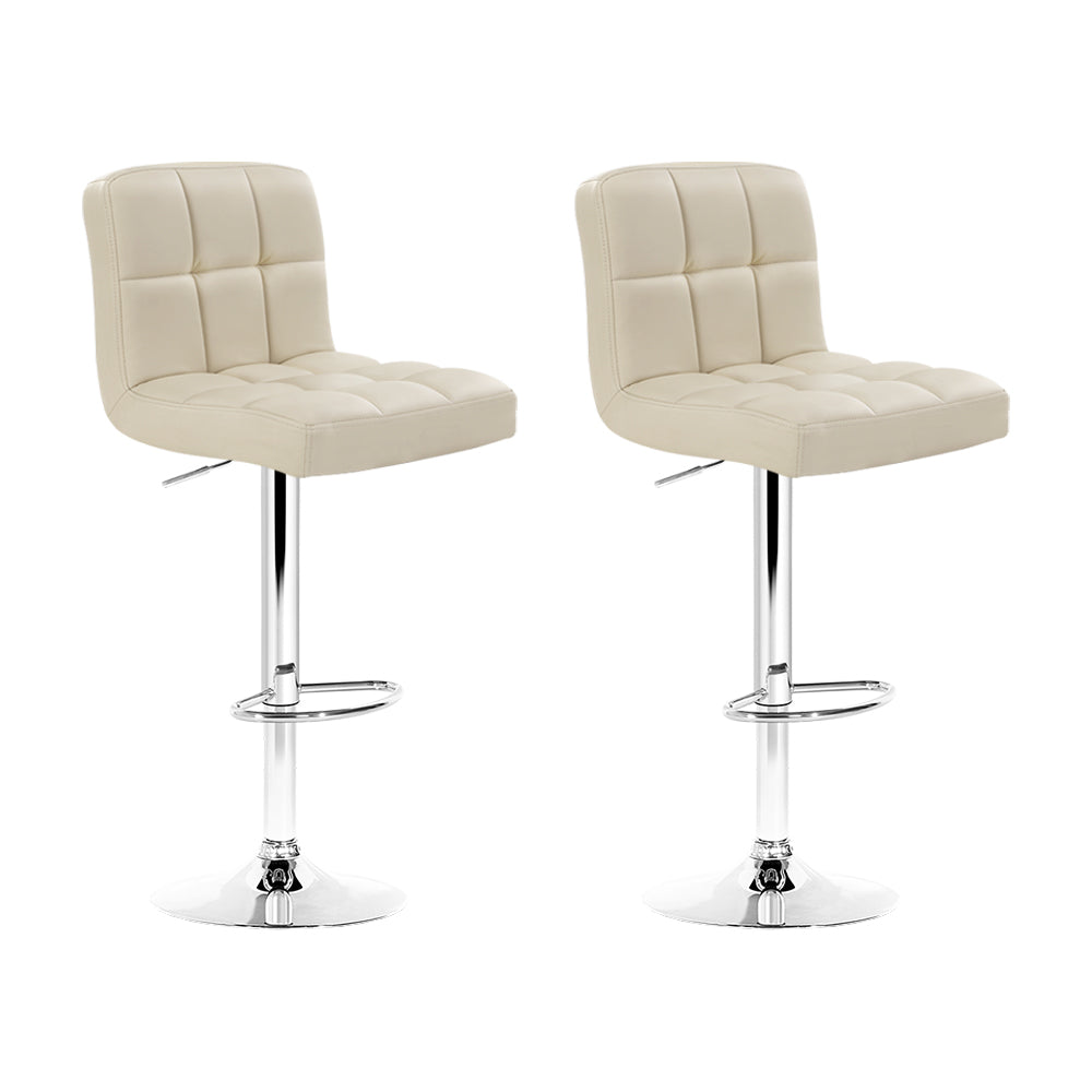 Set of 2 PU Leather Gas Lift Bar Stools - Beige Homecoze