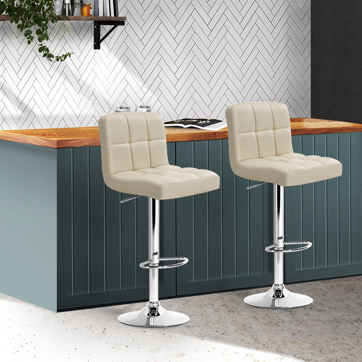 Set of 2 PU Leather Gas Lift Bar Stools - Beige Homecoze