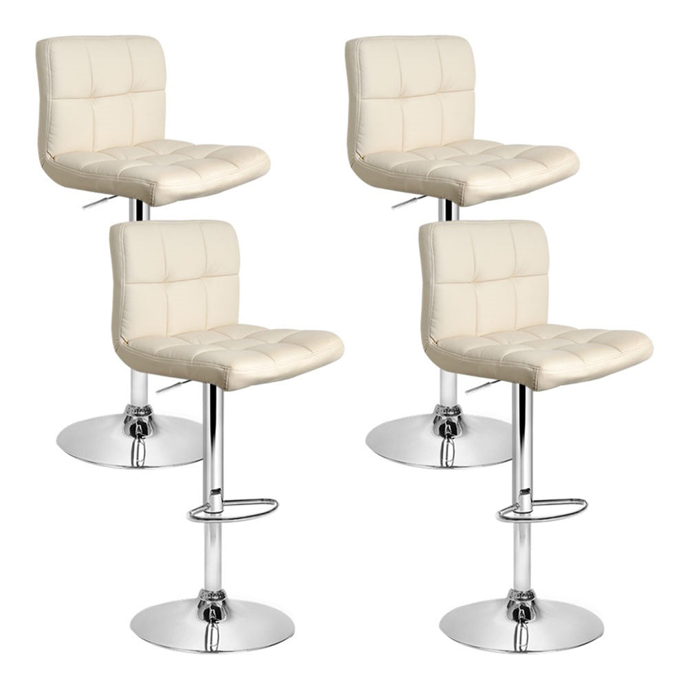 Set of 4 PU Leather Mid Back Gas Lift Bar Stools - Beige Homecoze