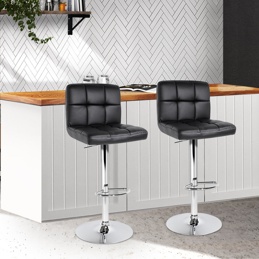 Set of 2 PU Leather Gas Lift Bar Stools - Black Homecoze