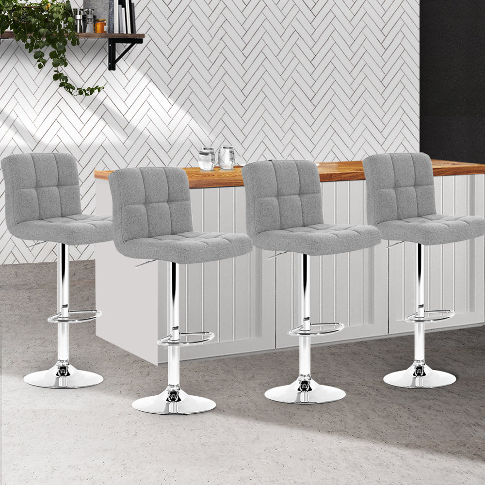 Set of 4 Fabric Swivel Bar Stools - Grey Homecoze