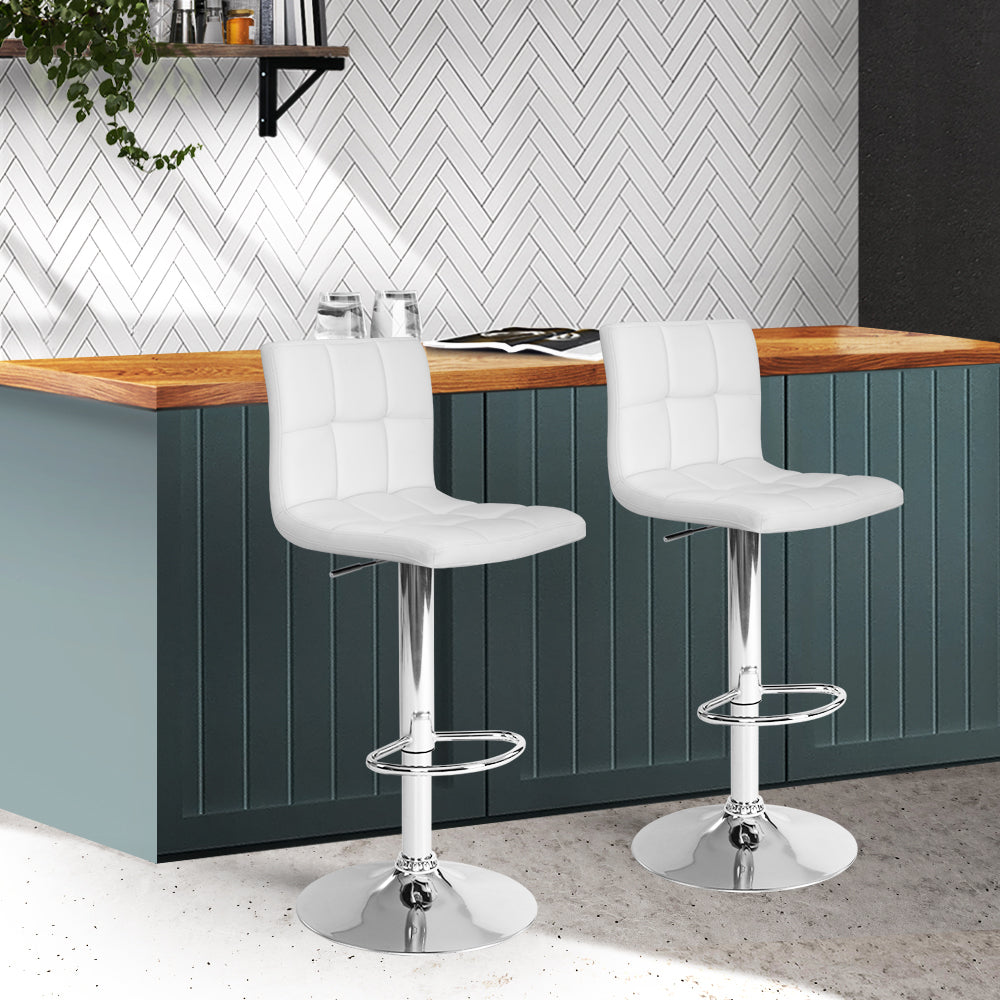 Set of 2 PU Leather Gas Lift Bar Stools - White Homecoze