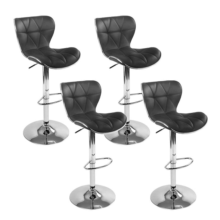 Set of 4 PU Leather Patterned Bar Stools - Black and Chrome Homecoze